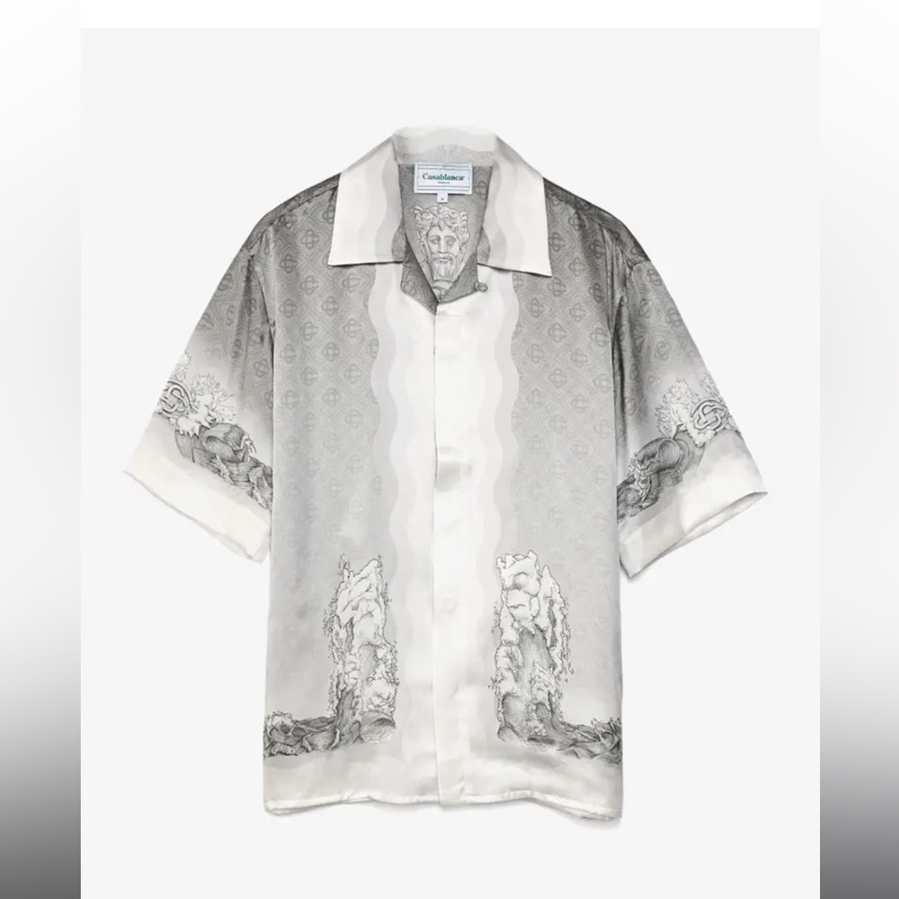 Casablanca Silk Shirt Men size Large White/Grey color